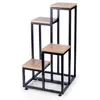 A multi-tiered plant stand with a metal frame and wooden shelves. Anteprima dell’immagine prodotto