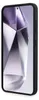 A black phone case is shown from the side, displaying the phone screen with abstract geometric graphics. Produktbild-Vorschau
