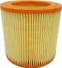 A cylindrical air filter with orange plastic ends and pleated yellow paper filtering material. Produktbild-Vorschau