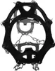 A pair of black crampons with metal spikes and chains, isolated on a white background. Podgląd zdjęcia produktu