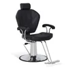 A black barber chair with a chrome base and footrest. Produktbild-Vorschau