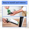 Two images showing how to install and remove a vacuum cleaner bag. Produktbild-Vorschau