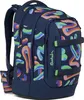 A navy blue backpack with a colorful abstract pattern is shown against a white background. Náhled obrázku produktu