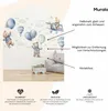 A wall sticker with teddy bears, balloons, and airplanes is shown on a wall, with descriptive text and icons below. Anteprima dell’immagine prodotto