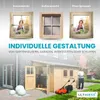 Collage showing different window views and a garden shed with a lawnmower and a person. Produktbild-Vorschau
