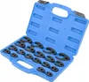 A set of black crows foot wrenches laid out in a blue plastic carrying case. Produktbild-Vorschau