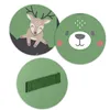 Three circular graphics with cartoon forest animals and a fabric loop. Náhled obrázku produktu