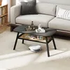 Table basse en bois avec étagère en rotin, 2 niveaux, 100 x Voir les images du produit 5