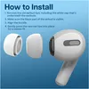 An instructional image showing how to install earbud tips on AirPods Pro. Produktbild-Vorschau