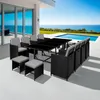 An outdoor patio with a dining set and a swimming pool in the background. Náhled obrázku produktu