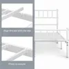 Close-up views of a white metal bed frame assembly, showing how to align and secure the slats. Produktbild-Vorschau