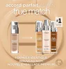A comparison of L'Oréal Paris foundation packaging before and after rebranding, with text highlighting the name change and identical formula. Voir les images du produit