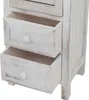 A close-up view of a white, distressed wooden dresser with two drawers partially open. Produktbild-Vorschau