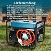 A generator with a gas hose attached, set outdoors on grass. Podgląd zdjęcia produktu