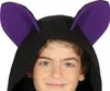 Close-up of a child wearing a black hooded costume with purple bat ears. Produktbild-Vorschau