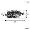 A folded electric wheelchair with dimensions indicated. Produktbild-Vorschau