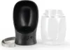 A black dog water dispenser and a clear plastic bottle are shown against a white background. Produktbild-Vorschau