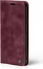 A burgundy flip cover phone case is shown from the side, with the cover closed. Produktbild-Vorschau