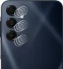 A close-up view of a smartphone's rear camera lenses with protective films placed over them. Produktbild-Vorschau
