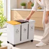 Relaxdays Mülleimer, 3 Fächer, 3x 12 l, Gestell mit Rollen, Produktbild-Vorschau 3