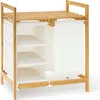 A bamboo laundry basket with fabric shelves and two fabric bins. Náhled obrázku produktu