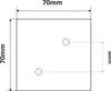 A diagram showing the dimensions of a square object with two circular holes. Náhľad obrázku produktu