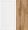 A split image showing a white cabinet door on the left and a wood grain texture on the right. Produktbild-Vorschau
