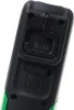 Close-up view of the back of a black and green handheld device, showing a clip mechanism and a power button. Produktbild-Vorschau