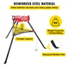 A red and black pipe vise stand with yellow text overlays highlighting its features and specifications. Náhled obrázku produktu