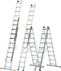 Three aluminum ladders of varying heights are displayed against a white background. Produktbild-Vorschau