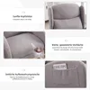 Collage of close-up images and descriptive text highlighting features of a gray armchair. Podgląd zdjęcia produktu