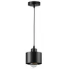 A black pendant light hanging from a cord against a white background. Produktbild-Vorschau