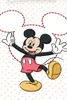 Mickey Mouse character in a playful pose on a polka dot background with dashed outlines of Mickey Mouse ears. Produktbild-Vorschau