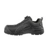 A side view of a black safety shoe with green accents. Produktbild-Vorschau