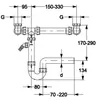 A technical drawing of a plumbing siphon with dimensions and labels. Produktbild-Vorschau