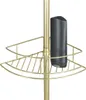 A close-up view of a gold-colored telescopic corner shelf with a black bottle of product on it. Podgląd zdjęcia produktu