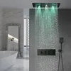 A modern bathroom with a bathtub, mirror, and a shower system with LED lights. Produktbild-Vorschau