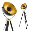 A studio shot of a floor lamp with a black and gold finish, shown from two different angles. Podgląd zdjęcia produktu