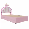 A pink bed with a crown-shaped headboard and LED lights. Produktbild-Vorschau