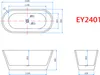 Technical drawing of a bathtub with dimensions and model number. Produktbild-Vorschau