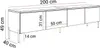 A diagram showing the dimensions of a TV cabinet. Produktbild-Vorschau