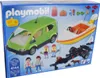 The image shows the packaging of a Playmobil Family van with a boat trailer set. Podgląd zdjęcia produktu