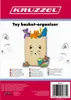 A toy basket organizer with a cat face design, filled with toys and a teddy bear. Produktbild-Vorschau