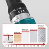 Close-up of a power drill with a diagram illustrating different settings for various materials. Voir les images du produit