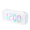 A white digital alarm clock with a colorful display. Produktbild-Vorschau