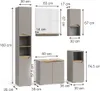 A diagram showing different bathroom furniture modules with dimensions. Produktbild-Vorschau