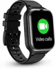 A close-up shot of a black smartwatch with a black strap, displaying a video call icon and text on its screen. Anteprima dell’immagine prodotto