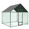 A 3D rendering of a large chicken coop with a pitched roof and a door. Náhled obrázku produktu
