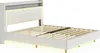 A white upholstered bed frame with a headboard featuring tufted detailing and LED lighting. Produktbild-Vorschau