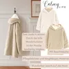 Collage of a beige and cream hoodie blanket, showing different angles and features. Produktbild-Vorschau